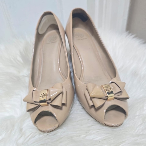 Tory Burch Patent Leather Peep Toe Wedge Pumps Size 9 - Picture 9 of 10